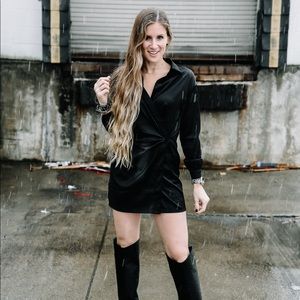 Black satin wrap dress